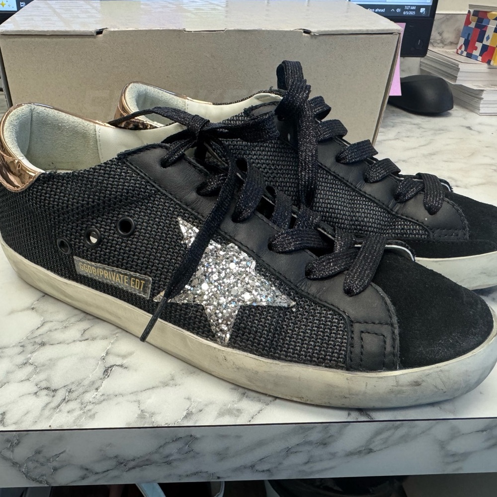 Golden Goose Black and Silver Sneakers